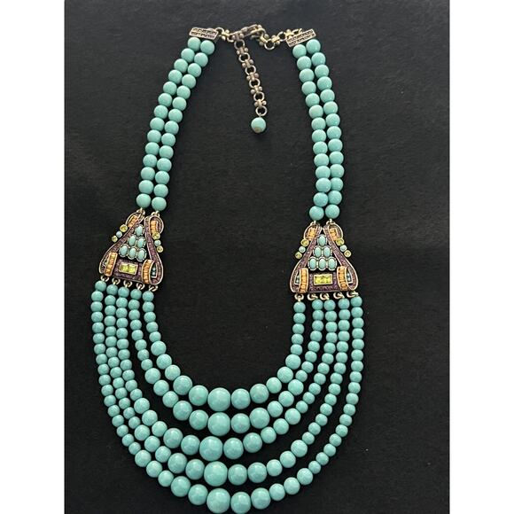 HEIDI DAUS 5 Strand Turquoise & Multi Color Crystal Necklace Adjustable STUNNING - Picture 14 of 16